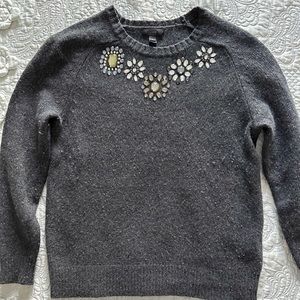 JCrew Women Wool Sweater Gray Jeweled Small